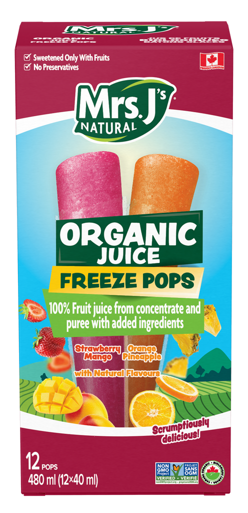 Mrs. J's Organic Juice Pops: Strawberry Mango / Orange Pineapple