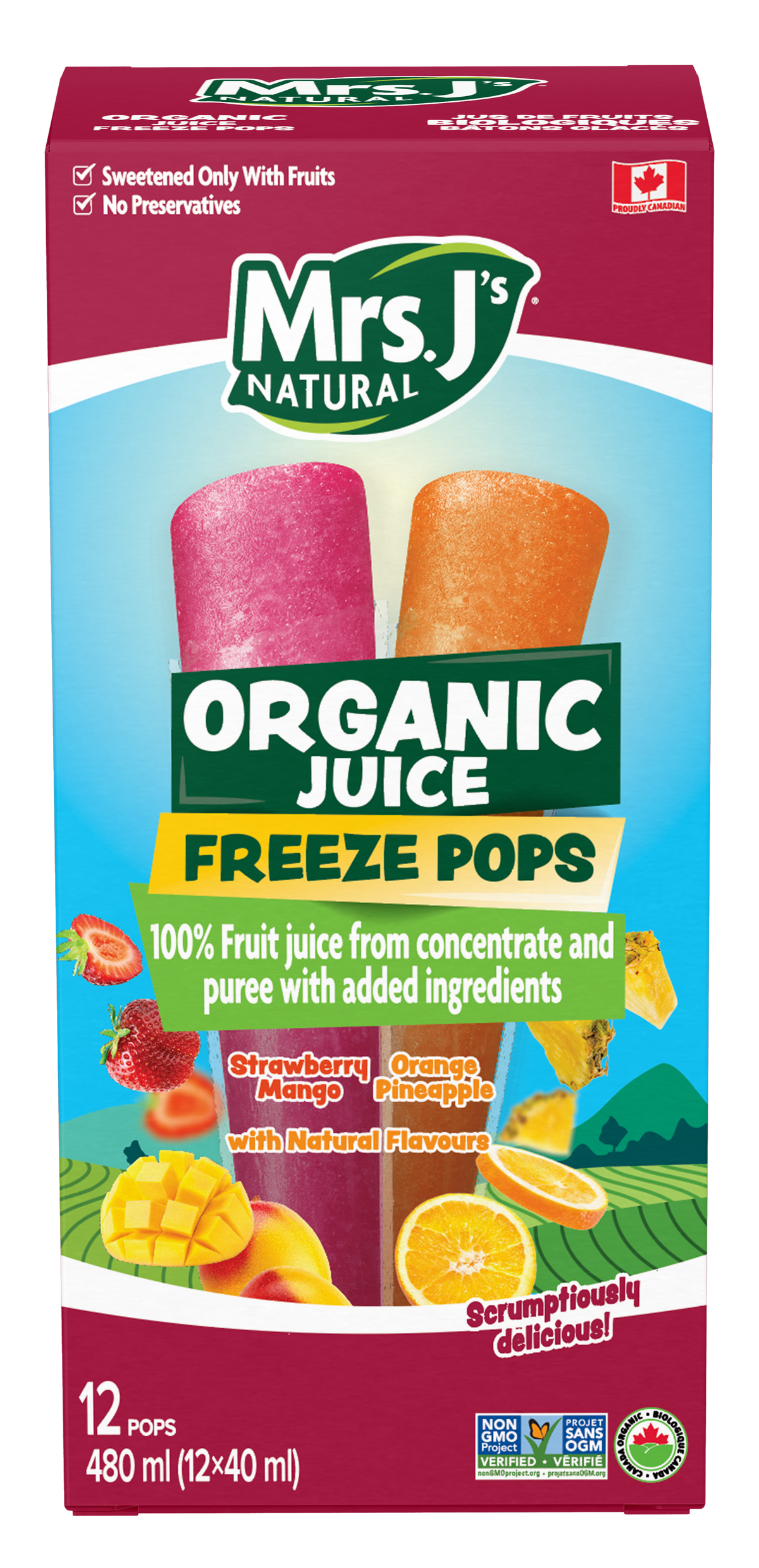 Mrs. J's Organic Juice Pops: Strawberry Mango / Orange Pineapple